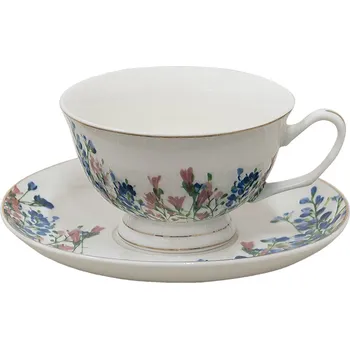 Stolování Porcelánový šálek s podšálkem a květy Floweries - 12*10*6 cm / Ø 15*2 cm / 250 ml