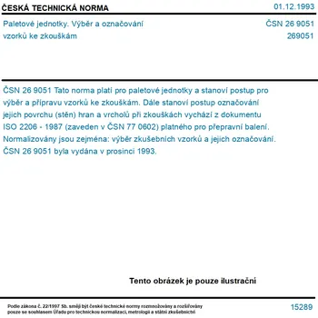 ČSN 26 9051 - Paletové jednotky. Výběr a označování vzorků ke zkouškám - Tisk