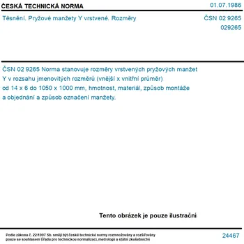 ČSN 02 9265 - Těsnění. Pryžové manžety Y vrstvené. Rozměry - Tisk