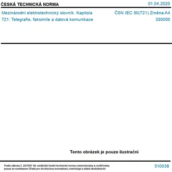 ČSN IEC 50(721) Změna A4 - Mezinárodní elektrotechnický slovník. Kapitola 721: Telegrafie, faksimile a datová komunikace - Tisk