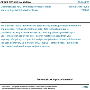 TNI CEN/TR 15252 - Charakterizace kalů - Protokol pro validaci metod stanovení fyzikálních vlastností kalů - Tisk
