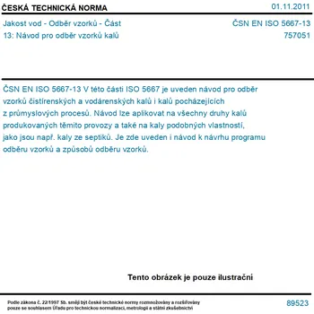 ČSN EN ISO 5667-13 - Jakost vod - Odběr vzorků - Část 13: Návod pro odběr vzorků kalů - Tisk
