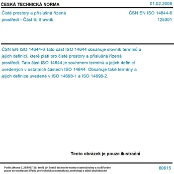 ČSN EN ISO 14644-6 - Čisté prostory a příslušná řízená prostředí - Část 6: Slovník - Tisk