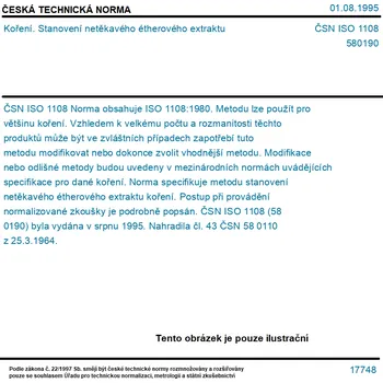 ČSN ISO 1108 - Koření. Stanovení netěkavého étherového extraktu - Tisk
