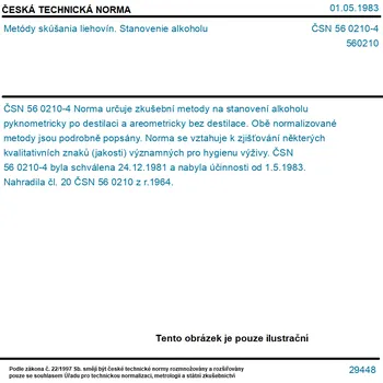 ČSN 56 0210-4 - Metódy skúšania liehovín. Stanovenie alkoholu - Tisk