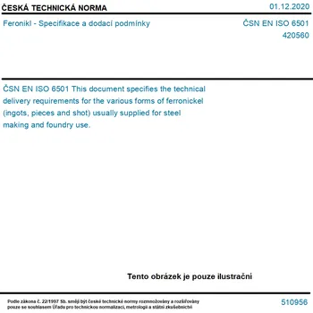 ČSN EN ISO 6501 - Feronikl - Specifikace a dodací podmínky - Tisk
