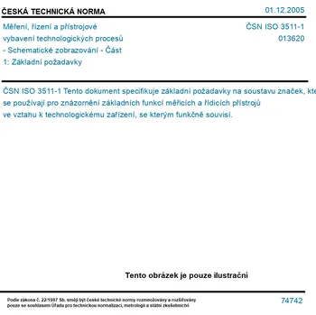 ČSN ISO 3511-1 - Měření, řízení a přístrojové vybavení technologických procesů - Schematické zobrazování - Část 1: Základní požadavky - Tisk