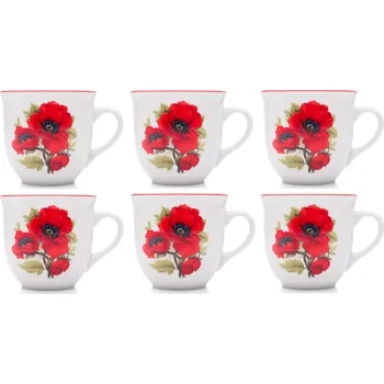Porcelánové hrnky VLČÍ MÁK s červenou linkou - 6*400 ml