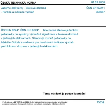 ČSN EN 62241 - Jaderné elektrárny - Bloková dozorna - Funkce a indikace výstrah - Tisk