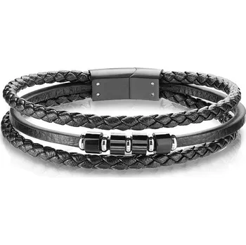 Náramek Kožený náramek s černými komponenty, délka 21,5 cm