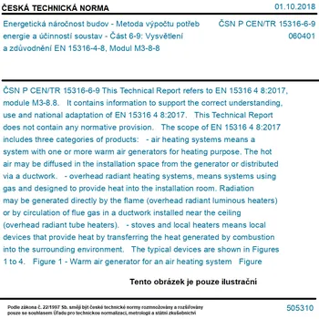 ČSN P CEN/TR 15316-6-9 - Energetická náročnost budov - Metoda výpočtu potřeb energie a účinností soustav - Část 6-9: Vysvětlení a zdůvodnění EN 15316-4-8, Modul M3-8-8 - Tisk