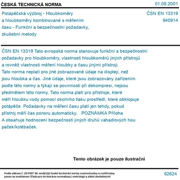 ČSN EN 13319 - Potápěčská výzbroj - Hloubkoměry a hloubkoměry kombinované s měřením času - Funkční a bezpečnostní požadavky, zkušební metody - Tisk