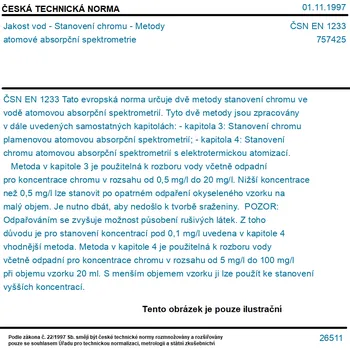 ČSN EN 1233 - Jakost vod - Stanovení chromu - Metody atomové absorpční spektrometrie - Tisk