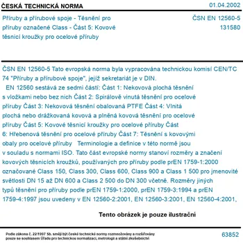 ČSN EN 12560-5 - Příruby a přírubové spoje - Těsnění pro příruby označené Class - Část 5: Kovové těsnicí kroužky pro ocelové příruby - Tisk