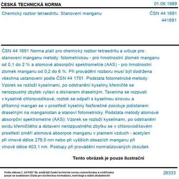 ČSN 44 1691 - Chemický rozbor tetraedritu. Stanovení manganu - Tisk