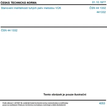 ČSN 44 1332 - Stanovení melitelnosti tuhých paliv metodou VÚK - Tisk