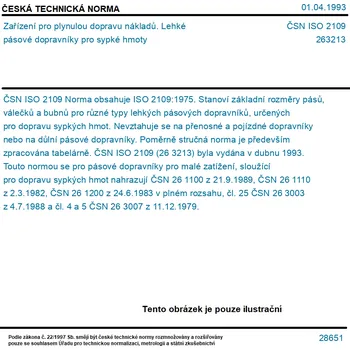 ČSN ISO 2109 - Zařízení pro plynulou dopravu nákladů. Lehké pásové dopravníky pro sypké hmoty - Tisk