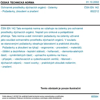 ČSN EN 142 - Ochranné prostředky dýchacích orgánů - Ústenky - Požadavky, zkoušení a značení - Tisk