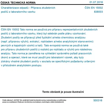 ČSN EN 15002 - Charakterizace odpadů - Příprava zkušebních podílů z laboratorního vzorku - Tisk
