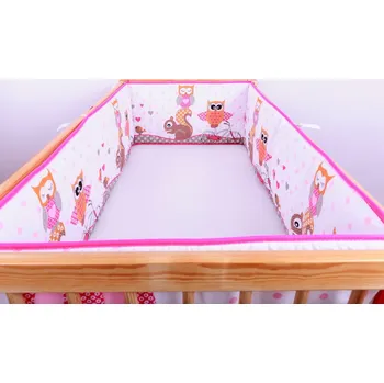 Dětská postýlka JAN peří Mantinel do postýlky - sova a veverka růžová - Mantinel sova a veverka růžová 120x60x120 cm