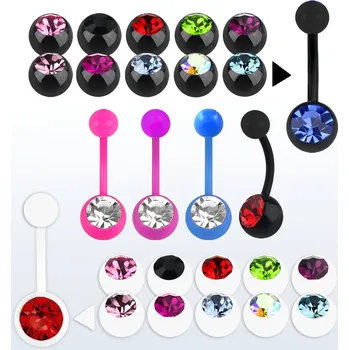 Piercing Piercingate Piercing do pupíku s kuličkami PBK00188 - Barva/Motiv: Fialová/Čirý kamínek, Délka tyčky: 10 mm, Kuličky: 5/8 mm, Průměr tyčky: 1,6 mm