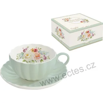 Easy Life JARDIN ROYAL GREEN zelený porcelánový šálek a podšálek s růžemi 200ml