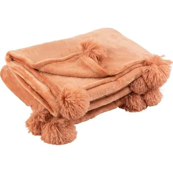 Přehoz na lůžko Plyšový pléd ve starorůžové barvě s bambulkami Pompom - 130*170*1 cm