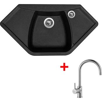 Set Sinks NAIKY 980 + baterie Barva: Černá granitová, Baterie: VITALIA, Označení: Granblack + Dárek