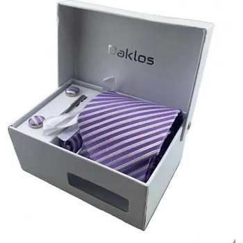 Kravata Luxusní set růžovo stříbrný - Kravata, kapesníček do saka, manžetové knoflíčky, kravatová spona v dárkovém balení