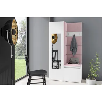 Předsíňová stěna Eka Předsíňová stěna s čalouněnými panely Trinity 13 - Bílá / Světlá růžová 2319