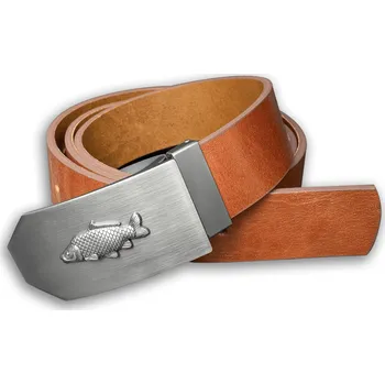 Rybářské oblečení Kožený opasek 40 mm s kovovou přezkou Kapr - Hnědý - Délka 100 cm (92,5 cm - 107,5 cm)