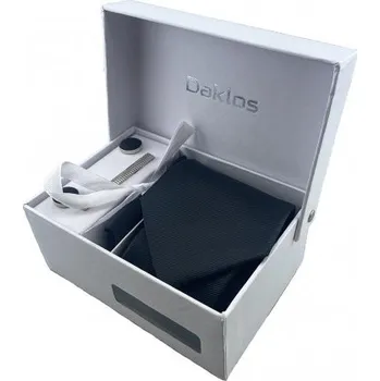 Kravata Luxusní set černý s proužky - Kravata, kapesníček do saka, manžetové knoflíčky, kravatová spona v dárkovém balení