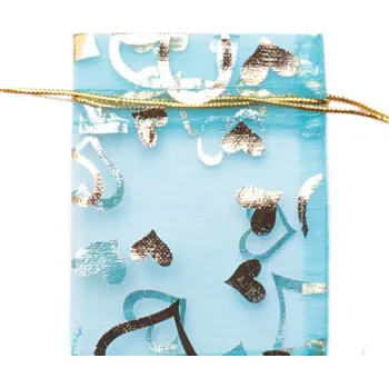 Dárková taška Dárkový sáček tyrkysový organza 7x9 cm, Zlaté srdíčka