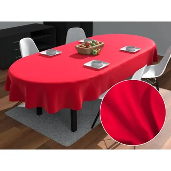 ubrus Velký oválný bavlněný saténový ubrus ST-010 Sytě červený 160x200 cm