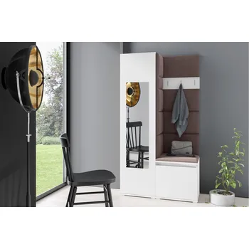 Předsíňová stěna Eka Předsíňová stěna s čalouněnými panely Trinity 13 - Bílá / Tmavá hnědá 2308