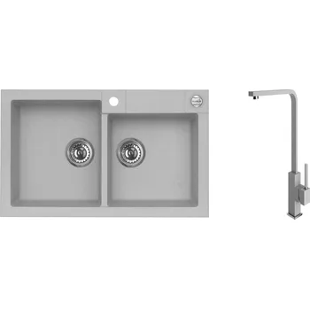 Granitový dřez Kuchyňský set Alveus ROCK 90 + baterie AFRA Barva: Šedá, Označení: Beton + Dárek