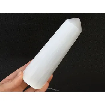 Přírodní kámen Dekorační špice selenit bílý cca 14cm