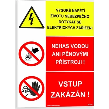 VYSOKÉ NAPĚTÍ Životu nebezpečno dotýkat se elektrických zařízení Samolepka 105 x 148 mm (A6) tl. 0.1 mm - Kód: 16092