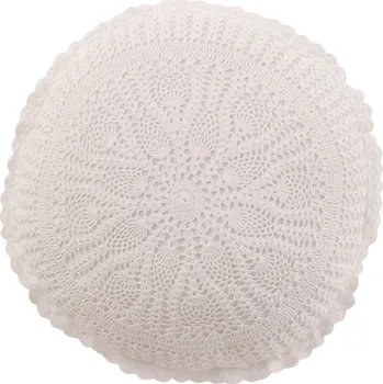 Dekorativní polštářek Bílý bavlněný kulatý polštář s krajkou Lace white - Ø 38*12cm