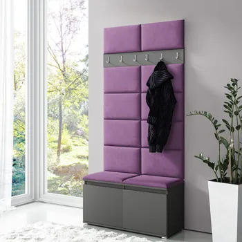 Předsíňová stěna Eka Předsíňová stěna s čalouněnými panely Trinity 1 - Grafit / Fialová 2311