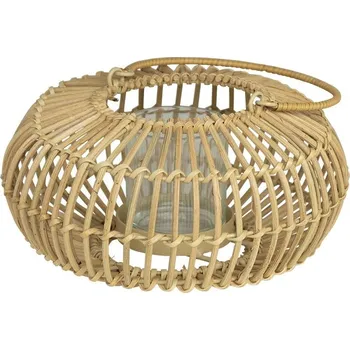 Svícen Přírodní ratanová lucerna s ouškem Windli - Ø 22*12cm