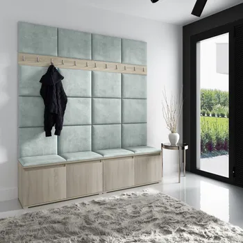 Předsíňová stěna Eka Předsíňová stěna s čalouněnými panely Trinity 4 - Sonoma / Světlá zelená 2321