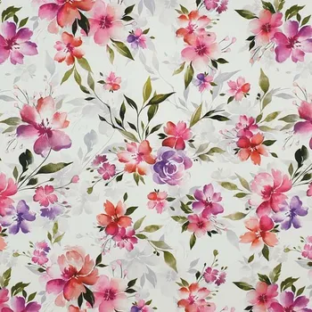 Šatovka N5913 ivory, barevné květy, š.150