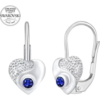 Náušnice SILVEGO stříbrné náušnice srdce s modrým kamenem Swarovski® Created Stones