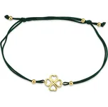 Lillian Vassago Náramek se zlatým čtyrlístkem na textilní šňůrce LLV68-NS009 Varianty: Tmavě zelená 1,16g