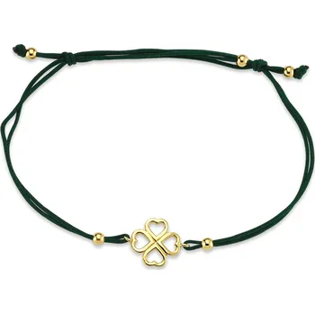 Náramek Lillian Vassago Náramek se zlatým čtyrlístkem na textilní šňůrce LLV68-NS009 Varianty: Tmavě zelená 1,16g