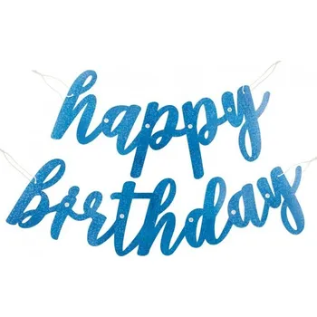 Banner Happy Birthday, třpytivý modrý, 2dílný, 83 cm