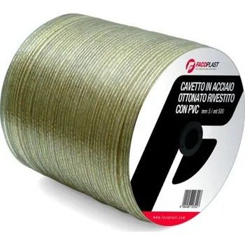 Příslušenství pro plot Ocelové lanko 3mm, 700bm, jádro mosazené, transparentní PVC