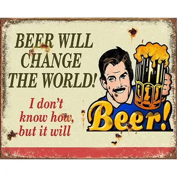 Plechová cedule Béžová nástěnná kovová cedule Beer - 25*1*20 cm