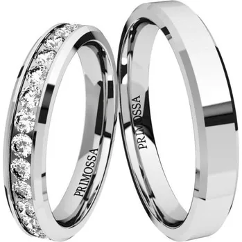 Prsten Primossa Snubní prsteny se zirkony a zkosenými hranami Primossa, bílé zlato - vzor č. 305 Dámský prsten: 47 mm, Pánský prsten: 71mm